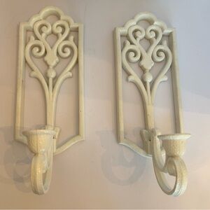 HOMCO 1982 Vintage Pair of Creamy White Plastic Scroll Design Wall Sconces